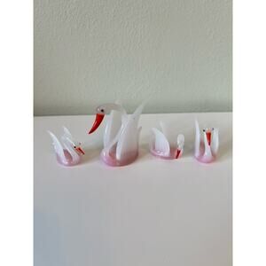 Hand Blown Glass Collectible Miniature Swan Figurine Set